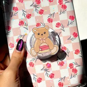 Coquette Kindle Grip Bookish Phone Grip Magnetic Kindle Holder Kindle Accessories Bookish Merch Teddy bear Kobo Grip Gift for Book Lover