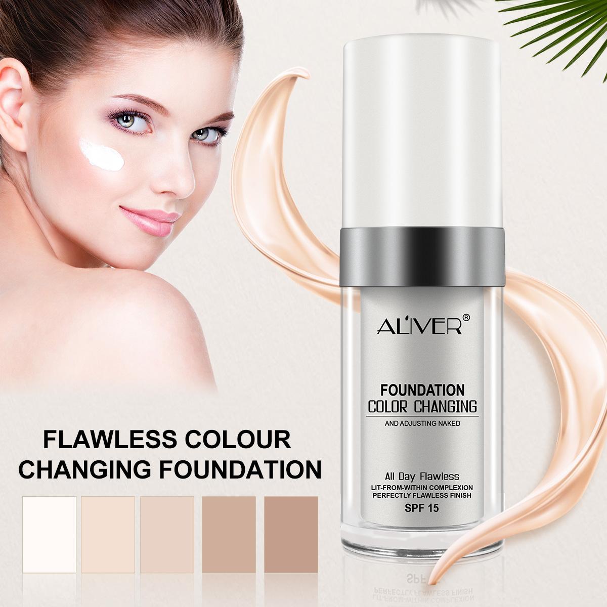 ALIVER Foundation Color Changing Liquid Foundation - SPF 15, Moisturizing Formula for All Skin Tone (30ML) Tinted Moisturizer Makeup Base foundation Concealer