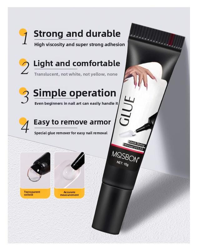 Wearable Nails ，10g Upgraded Super Strong Semi-Solid Tube Xiaomi Glue, Quick-Drying Patch Glue, No Whitening, No UV Light Required, Durable, with Decoupling Solution Set
