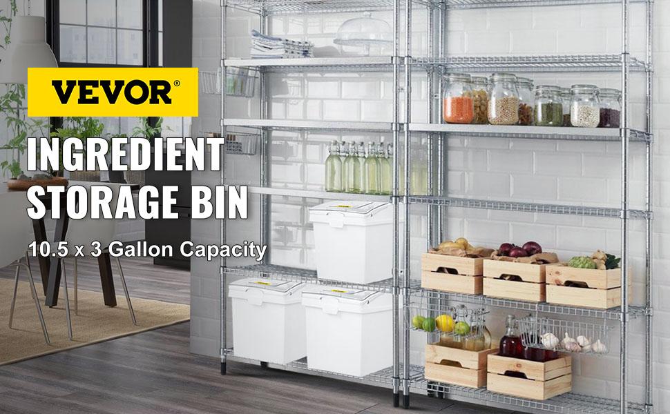 VEVOR Ingredient Bin, TikTokShopBlackFriday, 10.5 Gallons Capacity Ingredient Storage Bin, PP Material Flour Bins On Wheels, White Shelf Ingredient Bin with Scoop and Sliding Lid, Commercial Storage Bins 3 Pcs/Set