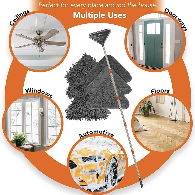 Long Handle Wall Mop & Baseboard Cleaner - Multi-Surface Dusting Tool for Walls, Floors, Baseboards - Wet/Dry Cleaning Mop with Adjustable Handle (Home & Kitchen Use)