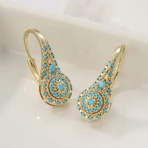 Elegant Turquoise Simulant Earrings for Women, Turquoise Teardrop Pendant, KC Gold Plated Fashion Earrings, Ideal for Daily & Formal Occasions, Valentine's Day Gift, Exclusive for Women, Luxury Texture & Exquisite Detailing