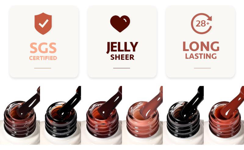 GAOY Vibrant Brown Jelly Gel Nail Polish of 6 Transparent Milker Nude Brown Red Pink Colors Sheer Gel Polish Kit for Salon Gel Manicure and Nail Art DIY at Home