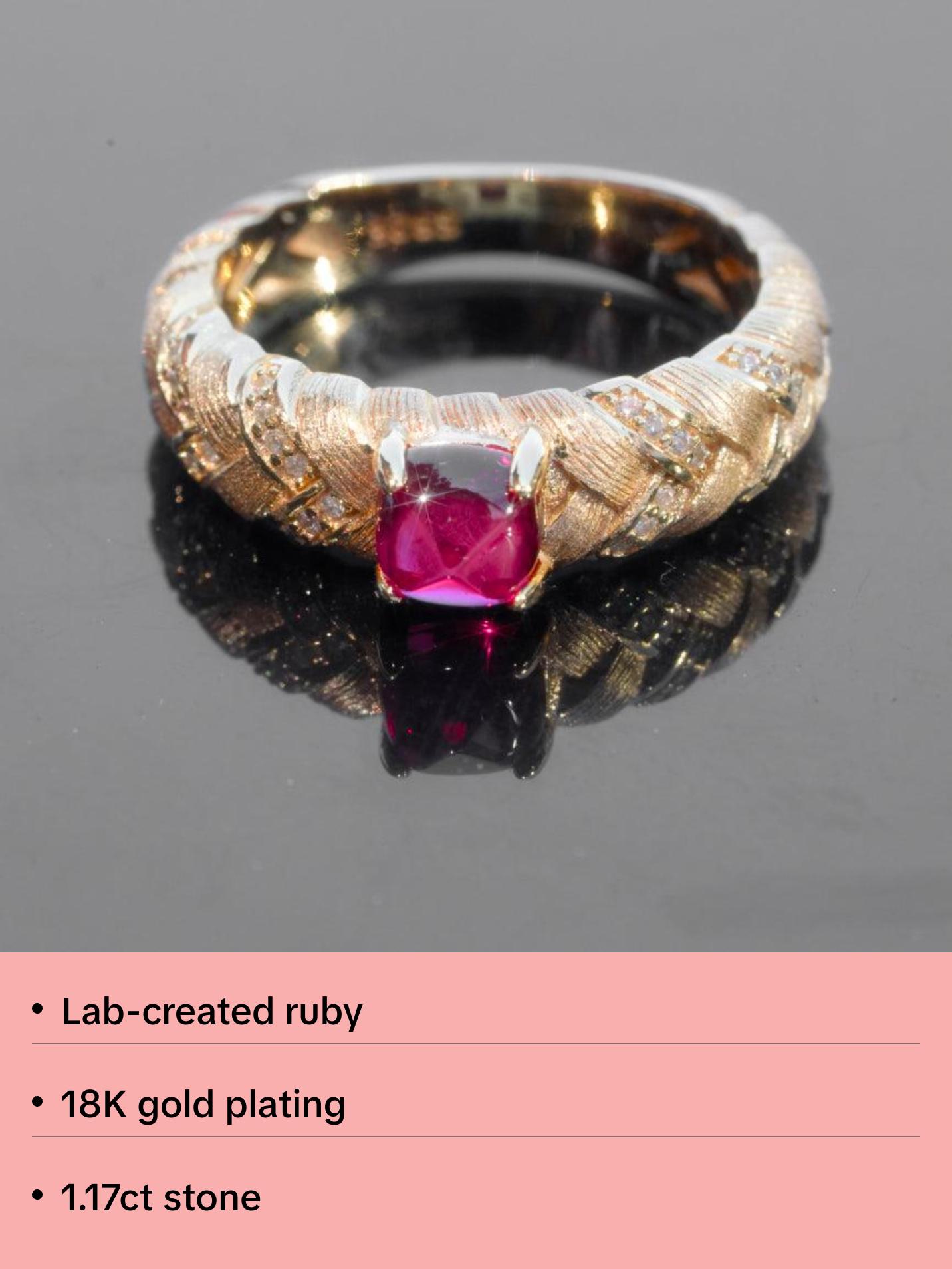 Woven Style Lab-grown Ruby Silver Ring - Golden Color