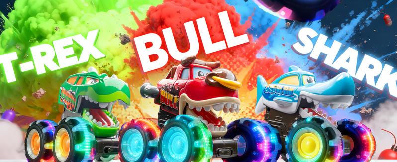 JOYIN Toys for Kids 3 Pack Monster Truck Toy, Motion Activated Light-Up Cars, Press & Go Cars for Boys Girls, Christmas Gifts for Kids Baby Toy Present Dinosaur Carrier Truck,MONSTER TRUCK SET Valentine's Day Gifts for Kids