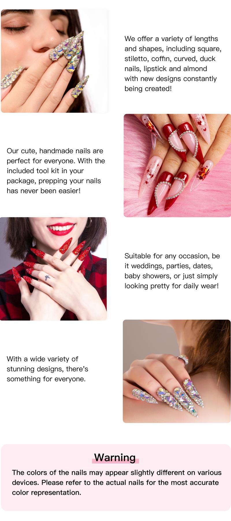 Lovful Stiletto Mid Length 1.7'' Thematic Handmade Acrylic Press-On Nails for Art & Care|10PCS Reusable,Salon Quality, H39-H248