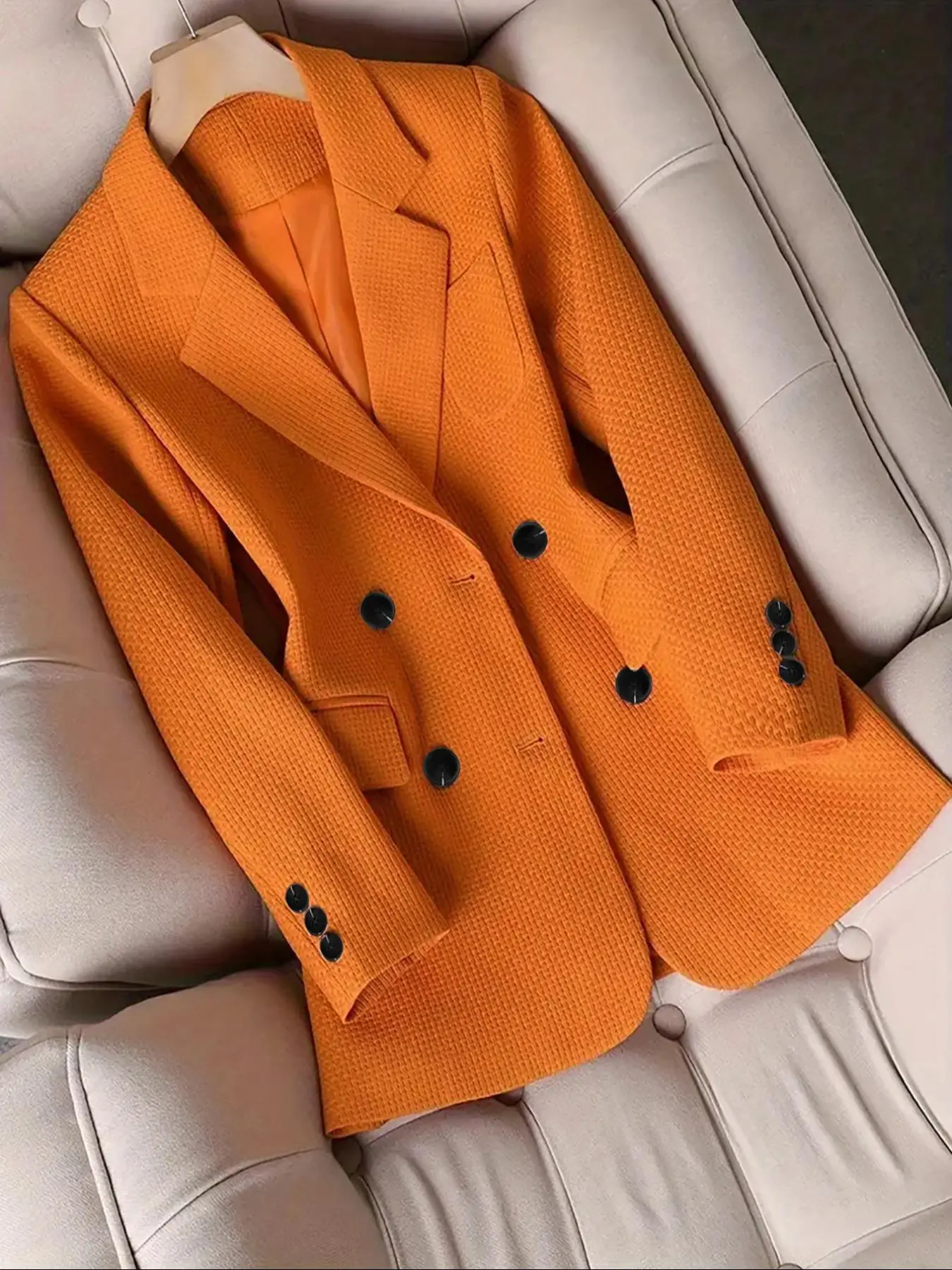 Women's Solid Color Blazer Jacket Fit, Elegant Long Sleeve Button Front Outerwear for Work Office Business Attire Clothes, Ladies Clothes for All Seasons