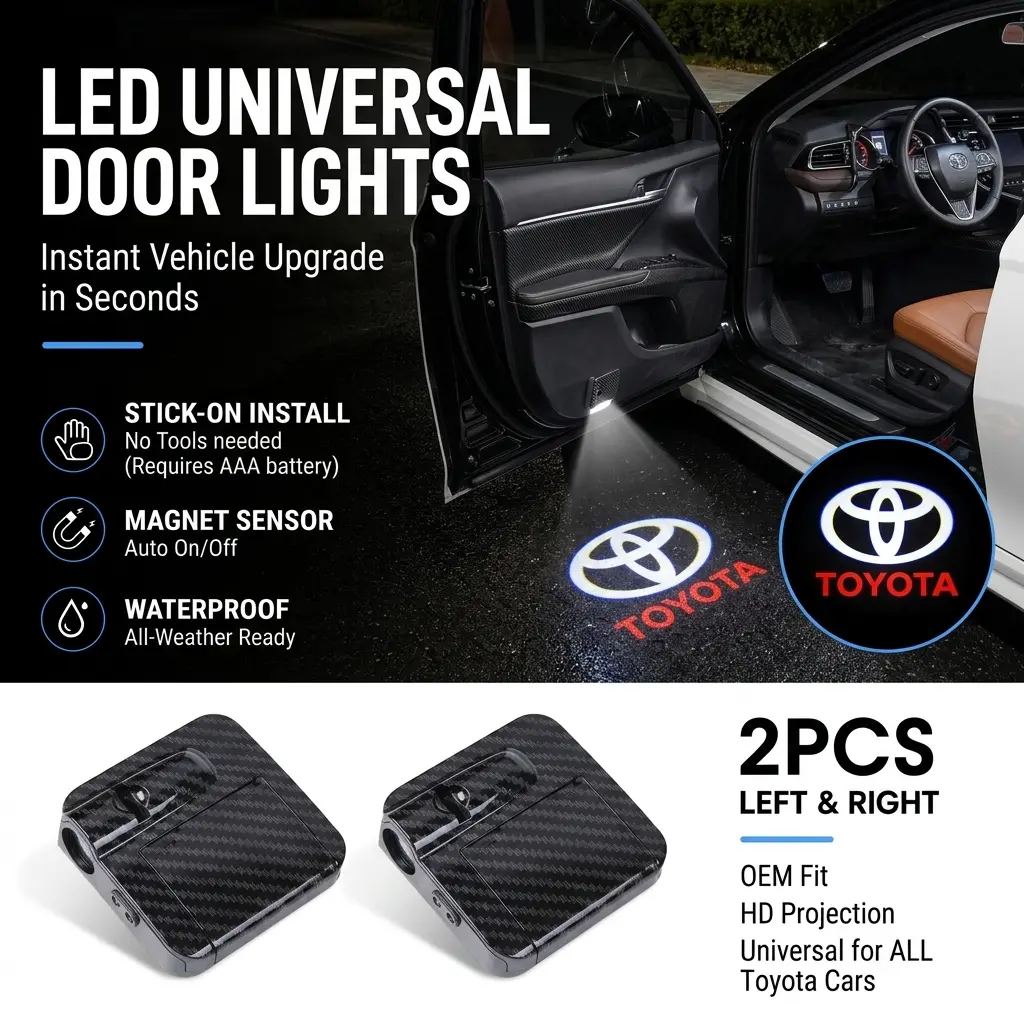 2PCS HD Universal Puddle Lights | No Drill Wireless Door Projector for Toyota, Honda, Chevy, Ford, Jeep, GMC, Audi, BMW, Acura & More | Stick-On Car Mods | car accessories LED Lights