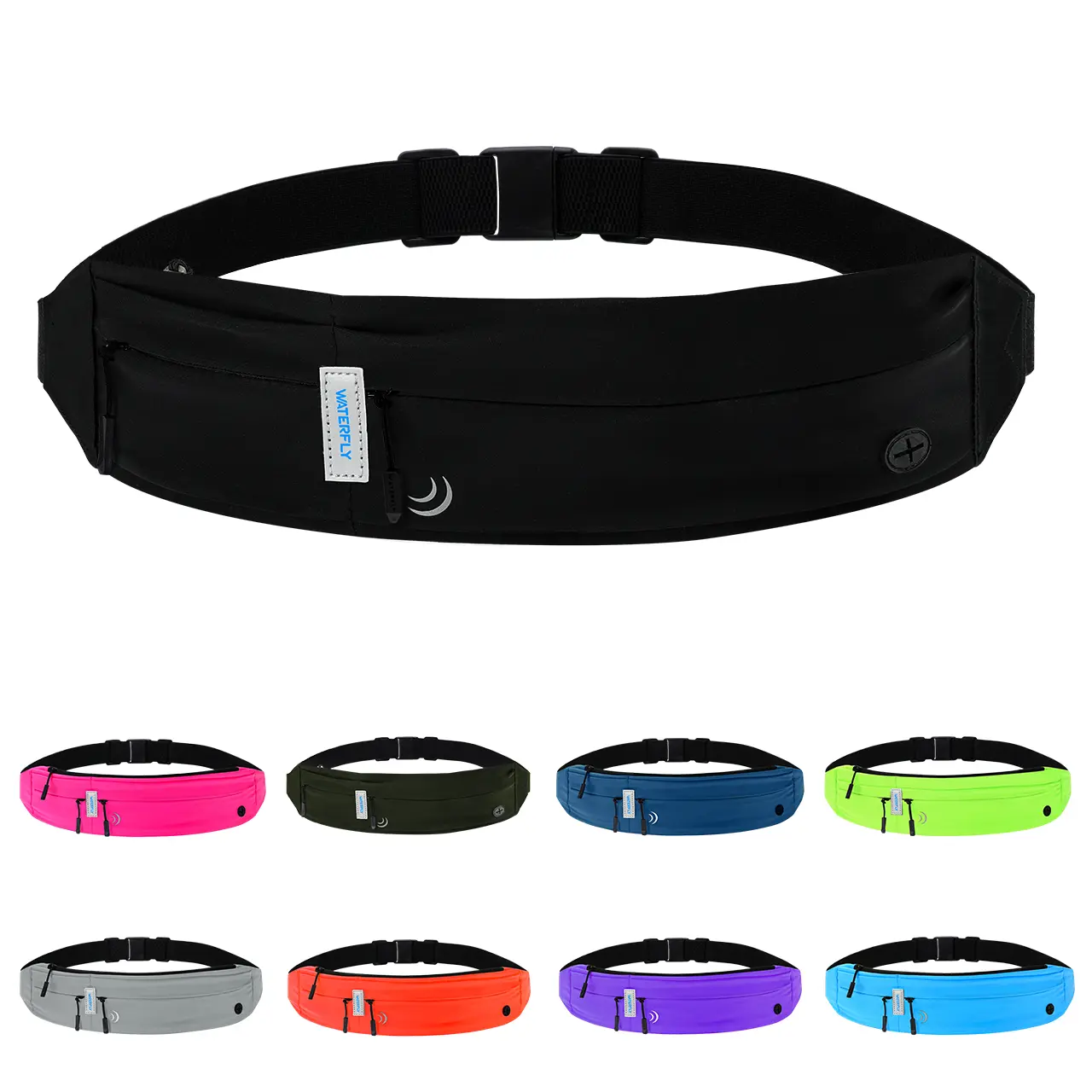 WATERFLY Unisex Running Belt Fanny Pack - Multifunctional Sports Bag, Waterproof Sports Waist Pack, Outdoor Sports Phone Holder for Marathon, Workout, Slim Waist Bag for Men Women