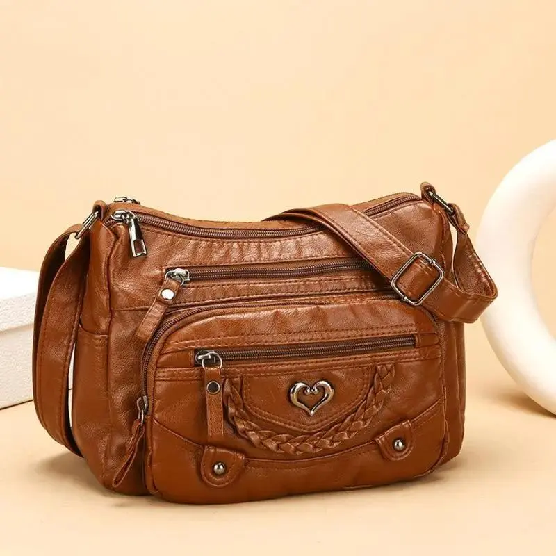 Genuine Leather Heart-Shaped Crossbody Bag for Women Multiple Pockets & Spacious Interior  Stylish Shoulder Bag for Everyday Wear, Travel & Versatile Fashion Looks