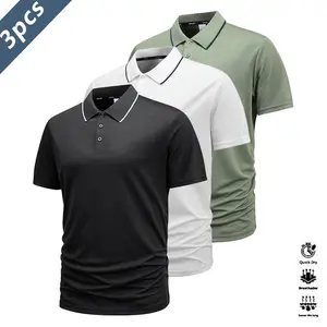 3-Piece Colorblock Contrast Polo Shirt Set – Quick-Dry Short-Sleeve Casual Polos, Multicolor Options, Striped Collar Design, Versatile Tops for Business, Casual Wear, Sports, and Fitness