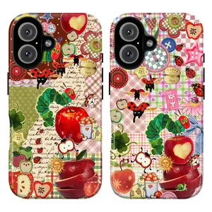Hungry Caterpillar Collage Phone Case Set, apples ladybugs clovers buttons plaid "LOVE YOU" sun jars bugs vibes, baddie aesthetic gift play now, iPhone 17 16 15 14 13 12 Pro Max Plus X, Galaxy S25 S24 S23 S22 S21 Ultra