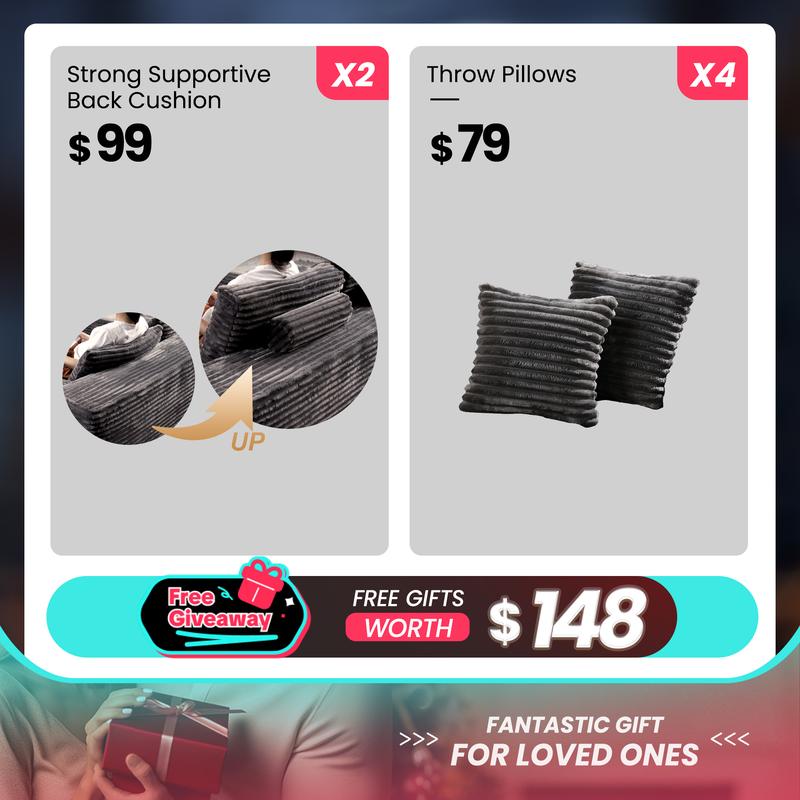 【2 Packages Shipping】Ovios 81" Oversized Sectional Double Lounge Chaise with Cloud Plush Sofa Bed, Fluffy Modern Boneless Couch Sleeper Loveseat Chair for Indoor Living Room Bedroom Reading Movie - No Assembly Required