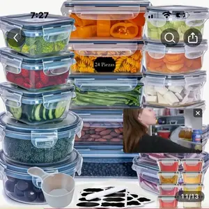 12/24/48pcs Food Storage Containers Set Kitchen Organizers Meal Prep Container Airtight, BPA-Free Reusable Snack Lunch Containers, Easy-Snap Lids, Plastic Snapware(6/12/24 Containers+6/12/24 Lids) Pantry Kitchen Organization with Labels And Marker