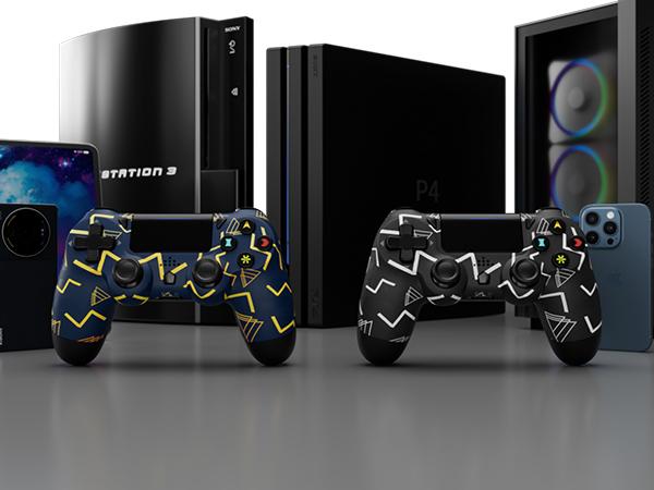 2 Pack Wireless Game Controller For PS4 PS3 PC Android iOS, With Dual Vibration, Motion sensing, Touchpad, Speaker, Fast Charging, PS414 Pattern Set