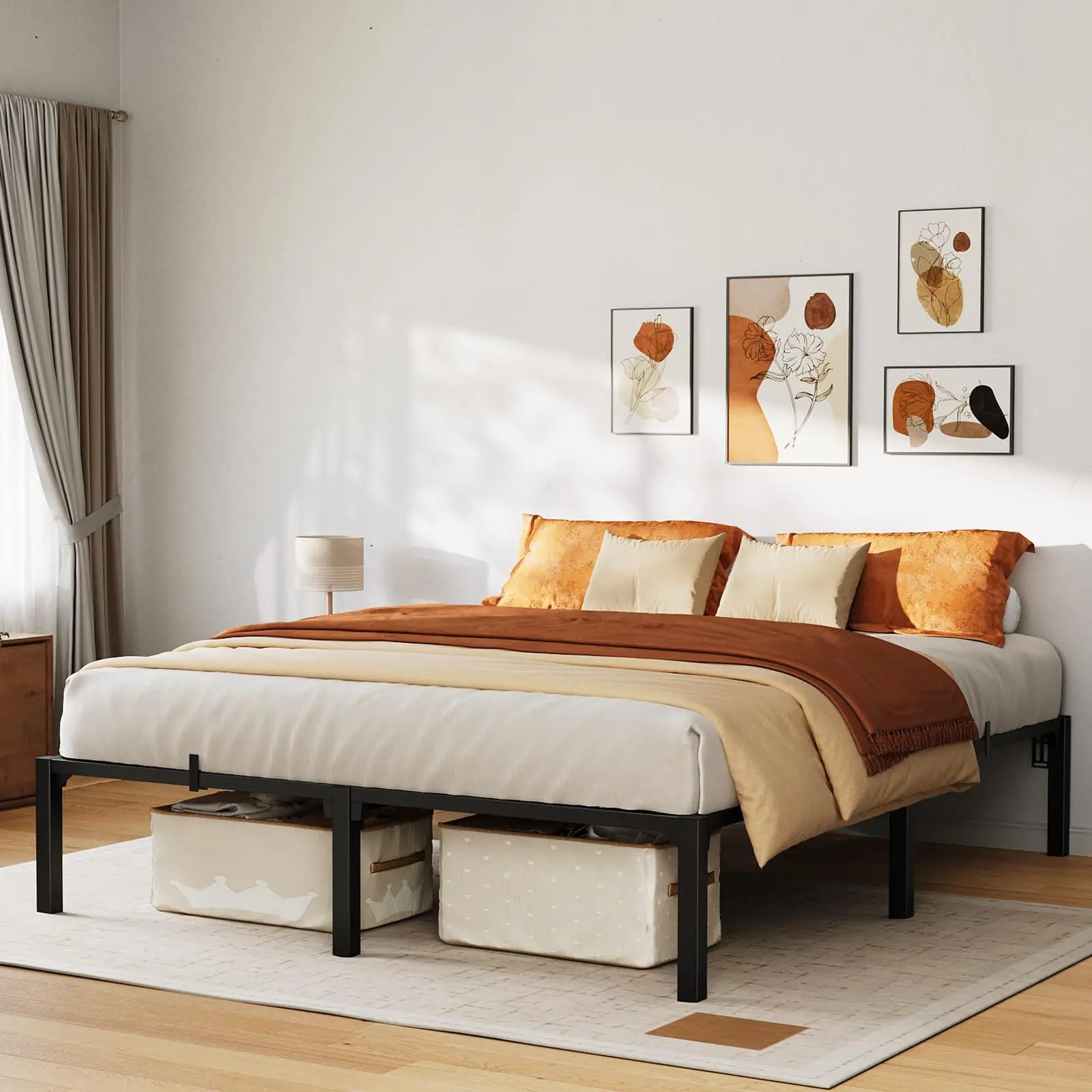 Gaomon 16-Inch Full Metal Heavy Duty Durable Steel Bed Frame for Modern Bedroom, Reinforced Square Slats Support, 800 Lbs Load Capacity, Noise-Free Design, No Box Spring Needed, Included Screws, Fast-Install Tool-Free Assembly, Durable Steel Bed Frames