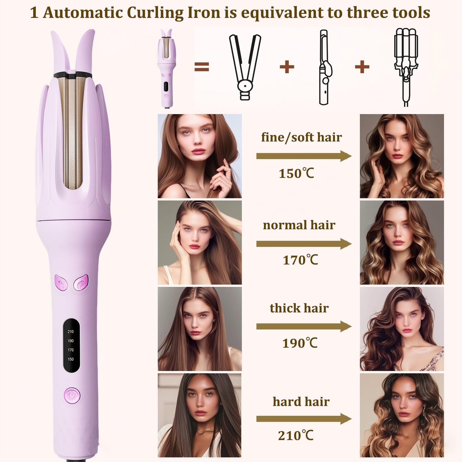 Automatic Curling Iron Hair Curler - Negative-Ion Ceramic Coating, Anti-Jam Chip, Push Button Travel Curler, Swivel Cord, Auto-Rotating LED Barrel, Dual-Temperature With Timer, Auto Shutoff, Multifunctional Hair Styling Tools, Gifts for Women