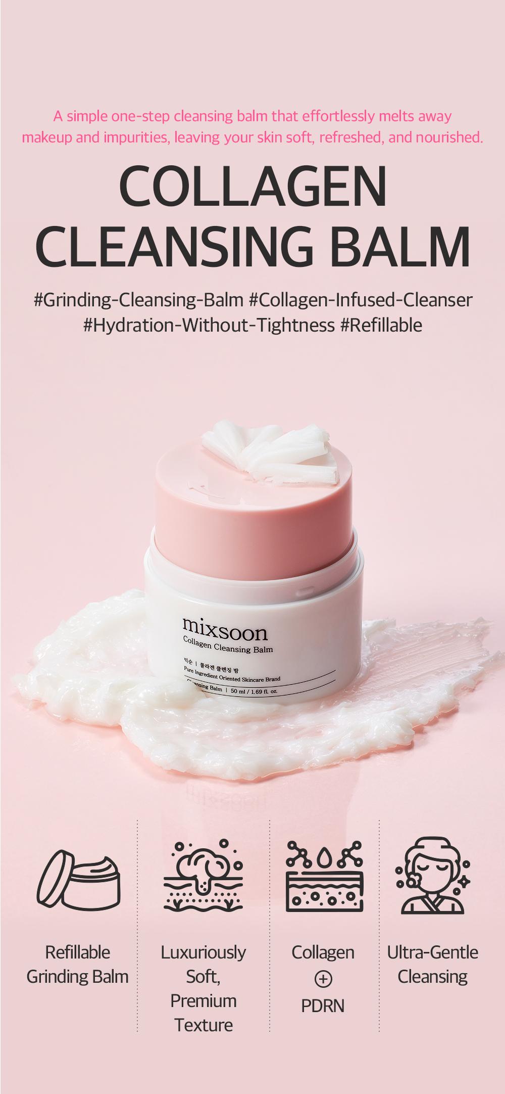 [mixsoon Official Shop] Collagen Cleansing Balm Refill 1.69 fl.oz / 50ml - One-step Cleansing Balm that Effortlessly melts away makeup and impurities, Korean Skincare for Glass Skin
