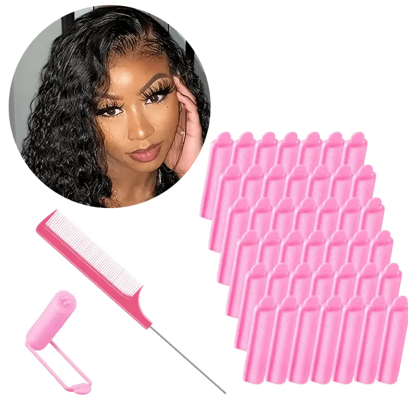 43-Piece Heatless Styling Set for Overnight Curls, 0.59 Inch Sponge Curling Rods with Stainless Steel Comb, Haircare, Durable, Heatless Curls