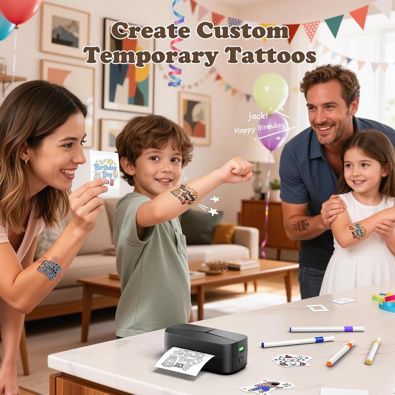 Phomemo DIY Temporary Tattoo Maker, TK32 Tattoo Maker for Kids & Adults, Create Custom Temporary Tattoos, DIY Tattoo Sticker Kit with 50 Papers & 8 Markers, Perfect for Parties, Events, Gifts & Creative Fun, Black