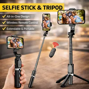 40 inch Retractable Selfie Stick Professional floor tripod for live streaming, with wireless remote, 360° rotation