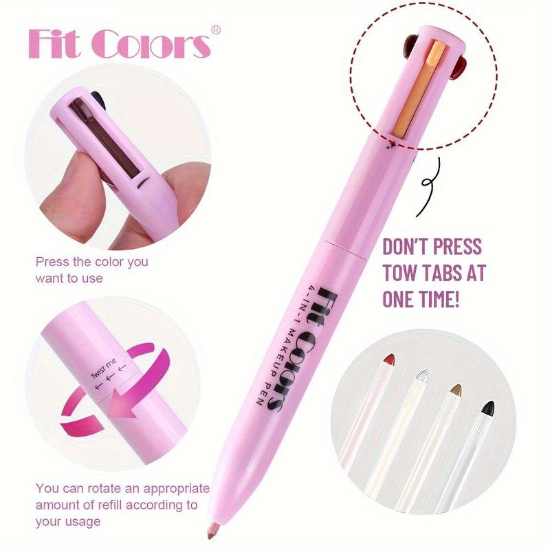 [BUY 1 GET 1 FREE] 4-in-1 Multifunctional Makeup Pencil, All-in-One Portable Touch Up Pen with Eyeliner Lip Liner Eyebrow Pencil & Highlighter, Matte Finish Mixed Colors Professional Beauty Tool for Travel Friendly Makeup On-the-Go Versatile Cosmetic