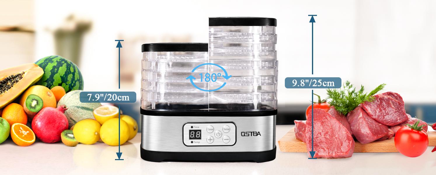 OSTBA Food Dehydrator Machine Adjustable Temperature & 72H Timer, 5-Tray Dehydrators for Food and Jerky, Fruit, Dog Treats, Herbs, Snacks, LED Display, 240W Electric Food Dryer, Recipe Book