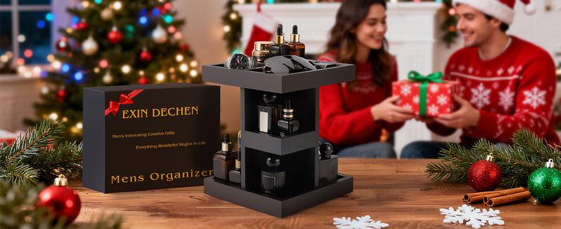 Cologne Organizer for Men,Cologne Stand,3 Tier Wooden Perfume Shelf with Rotate,Desk Organizer,Gifts for Dad From Wife,Husband Boyfriend Birthday Gift Ideas,Valentine's Day Gifts for Men