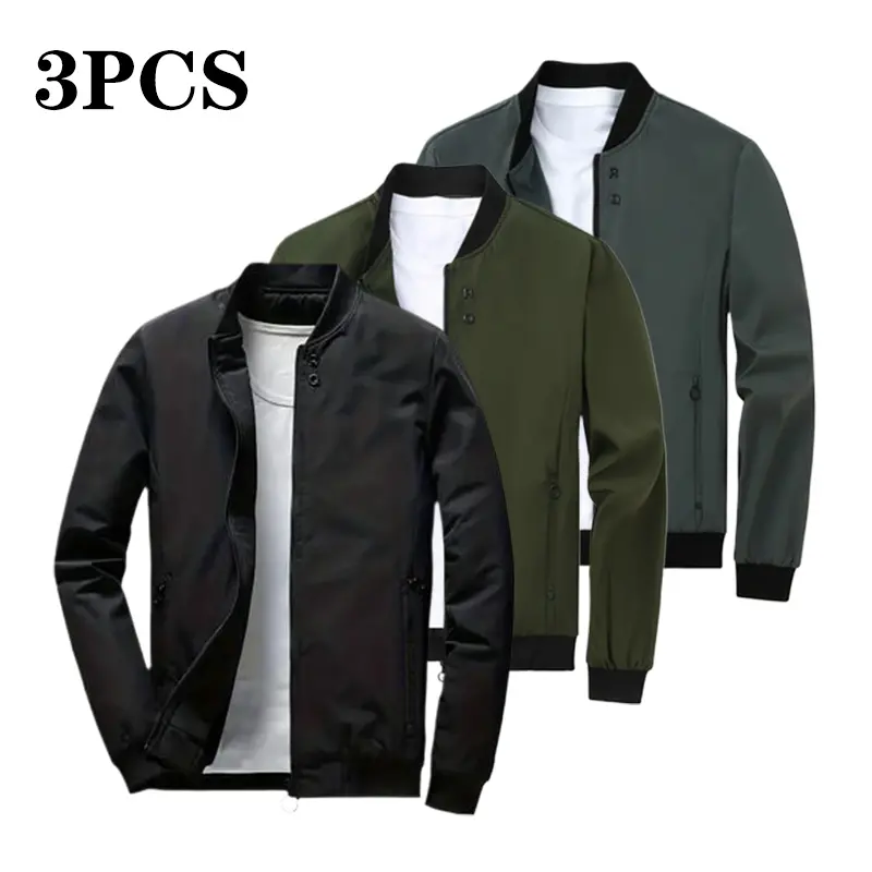 3‑Pack Men’s Stand‑Collar Bomber Jackets, Zip‑Up Jackets for Daily Trips & City Commutes, Casual Outerwear Coats