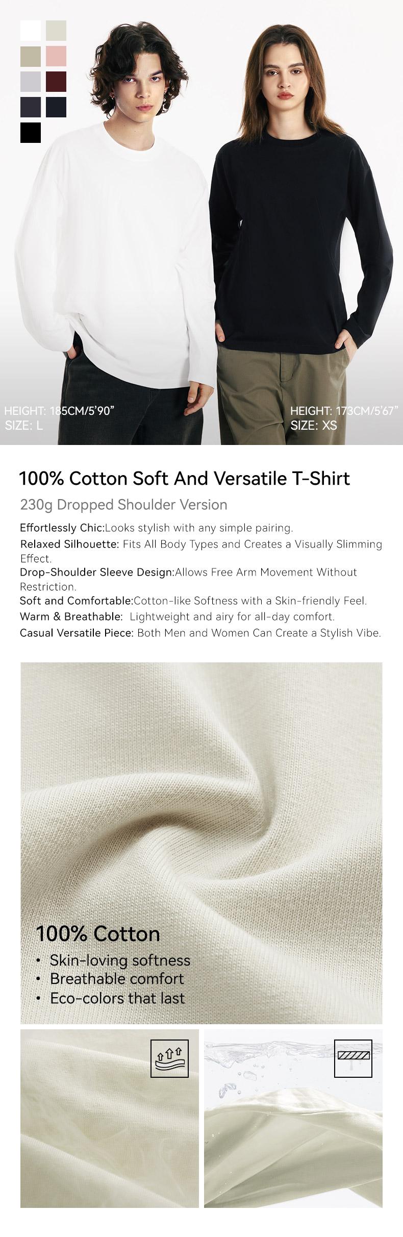 MIDMX Heavyweight Long Sleeve 100% Cotton Shirts  Solid Color Unisex Loose Fit Fade Proof Versatile Everyday Wear Men's Basic Tee Vintage Plant Dyed