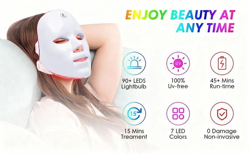 SHMHE Red Light Therapy, 7 Color LED Light Face Mask, Photon Skin Rejuvenation For Daily Care, Cordless, Rechargeable, Ideal Gift For Women, Summer Gift Skincare Facial