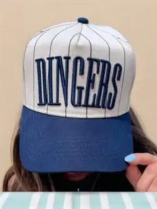 Dingers Navy Striped Vintage Trucker Hat Flatbill Snapback Cap for Baseball Season Adjustable Snapback Design Fashionable trend baseball cap