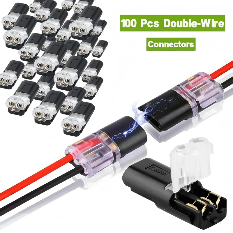 Minimal Bits 2-Pin LED Strip Light Connectors (50 Pcs Bulk Pack) - Double Wire, Low-Voltage, Secure Lock Buckle, Fast-Connect Plugs for Home, Automotive Versatile Use