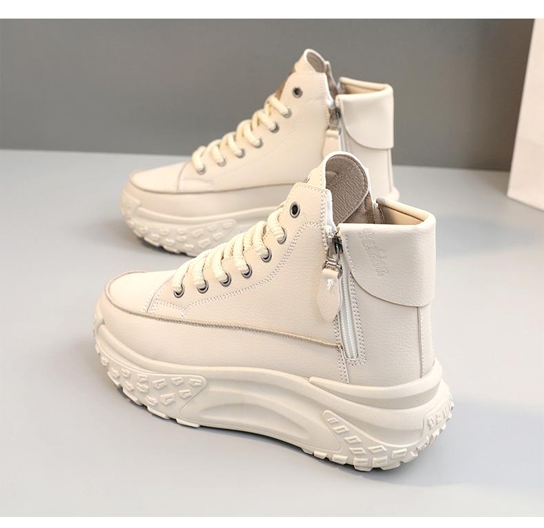 Spring and Autumn new arrival high-top shoes, round toe, thick sole for added height, soft sole, casual sneakers, street style white shoes.