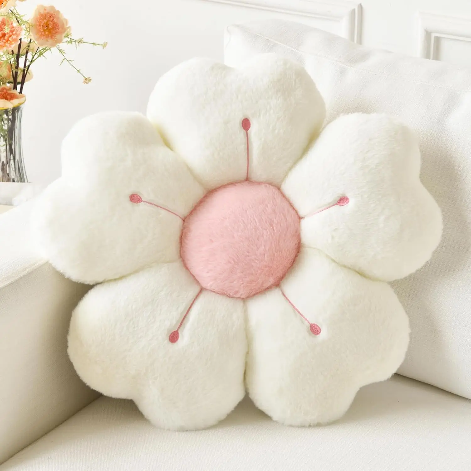 Cute Soft Short Plush Faux Synthetic Daisy Pillow - Durable, Supportive and Not Deformed Flower-Shaped Decorative Throw Pillow for Bedding, Couch, Bed Accessories
