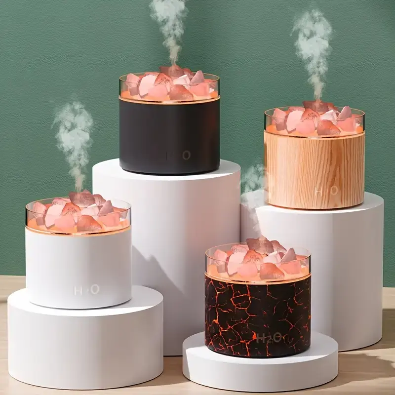 CozyRepublic 1pc 7-in-1 Salt Rock Humidifier - Home Aromas Aromatherapy Diffuser, Luminous Color Changing Flame Nightlight, Soft Music, Large Tank, Sleep Aid, Back to School Relaxing Gift, Ideal Christmas Decor Item, Salt-Rock Look Feels Luxe