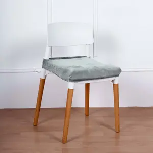 Velvet Dining Chair Seat Cover Dusty Blue Stretch with Tie - Stylish Cushion Protector