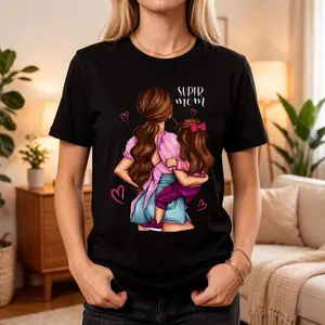 Super Mom & Daughter Vintage Graphic Tees | Oversized Tshirt Women | Trendy T Shirts Women Mom Life Aesthetic
