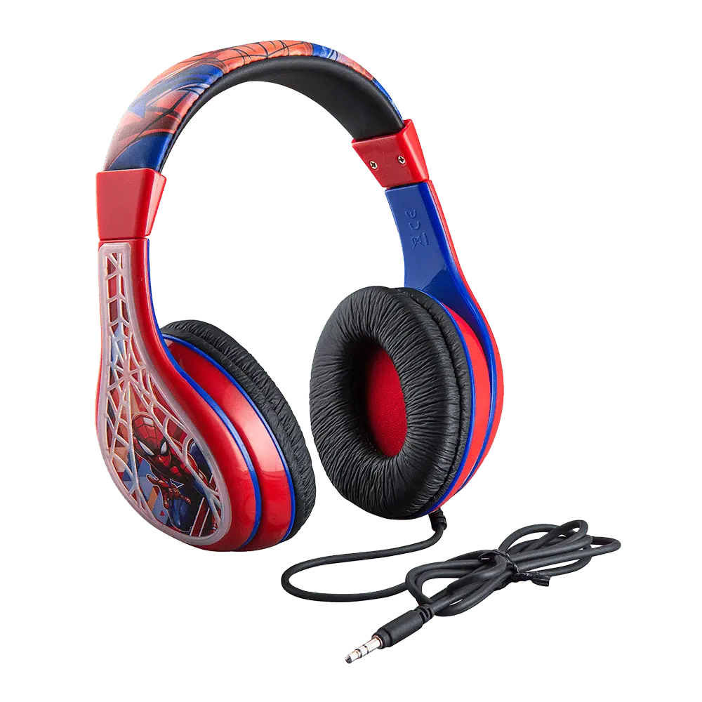 Spider-Man Wired Kids' Headphones - Stereo Audio, Custom Adjustable Design, Durable Build, Universal Device Compatibility, Splitter Function for Road Trips, Ideal for Friends' Shared Music Use