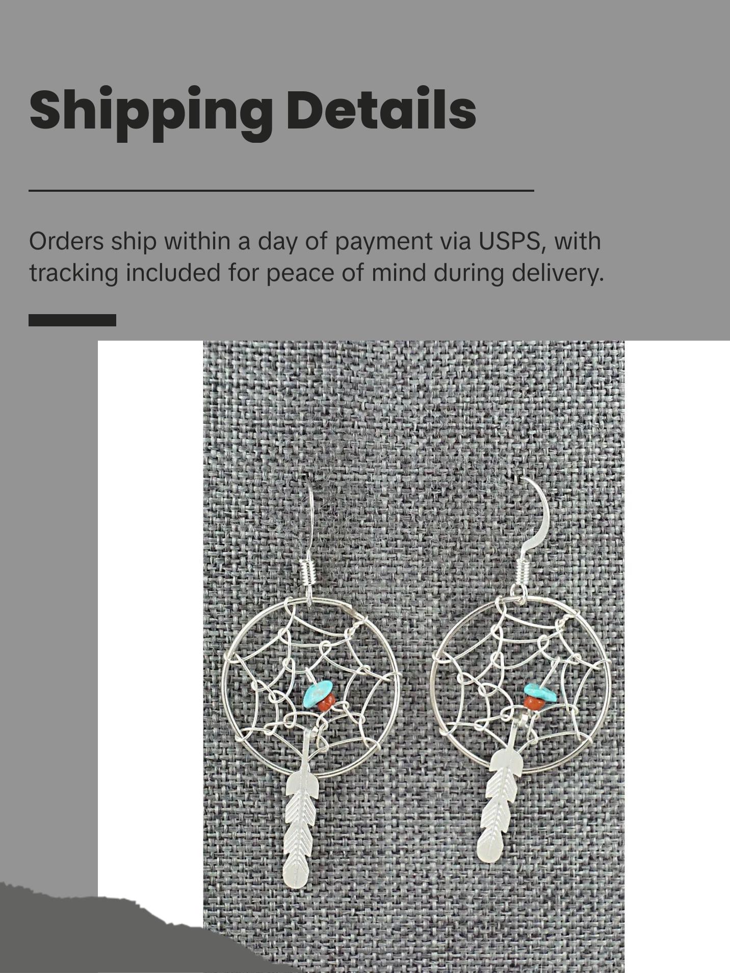 Turquoise, Coral & Sterling Silver Earrings - Helena Yazzie