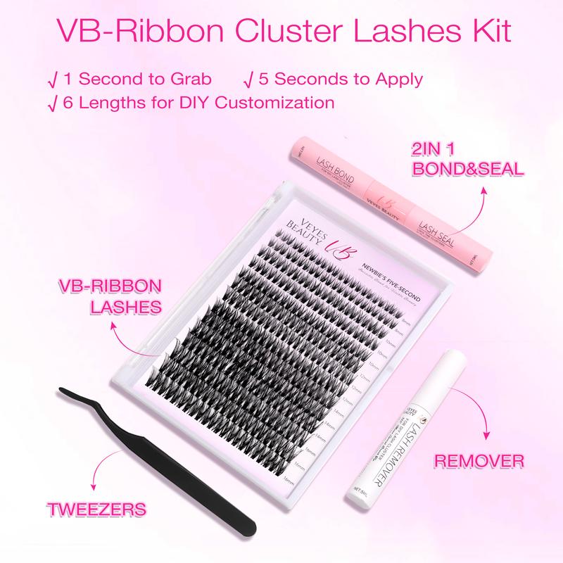 VEYESBEAUTY VB-Ribbon Cluster Lashes Individual Lash Extensions Layered Wispy Faux Mink Lash Newbie's Five-Second DIY Mixed Length for Self Application Makeup at Home Cosmetic Eyelashes Extensions