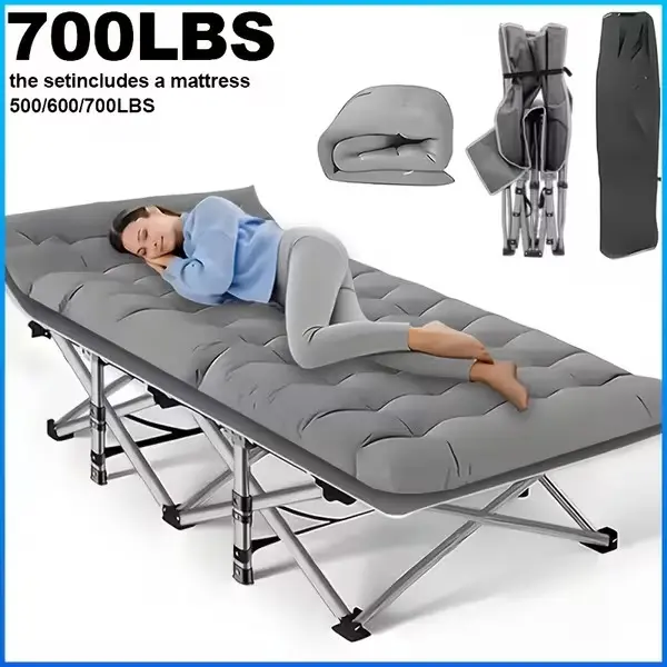 59/75 Inch Optional; bed/mattress Optional; 75-inch Folding Bed, Camping Bed, Portable Folding Guest Bed, 500/600/700 Lbs Weight Limit, Adult Outdoor Travel Bed, Suitable For Patios And Camping - Elegant Outdoor Furniture, For Outdoor Use Only.