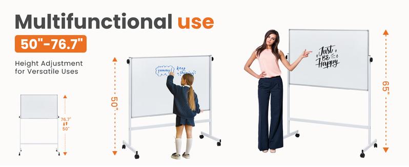 Sweetcrispy Rolling Whiteboard 46x32 Inches Double Sided Magnetic Dry Erase Board with Stand on Wheels for School Office Home Silver Aluminium Frame