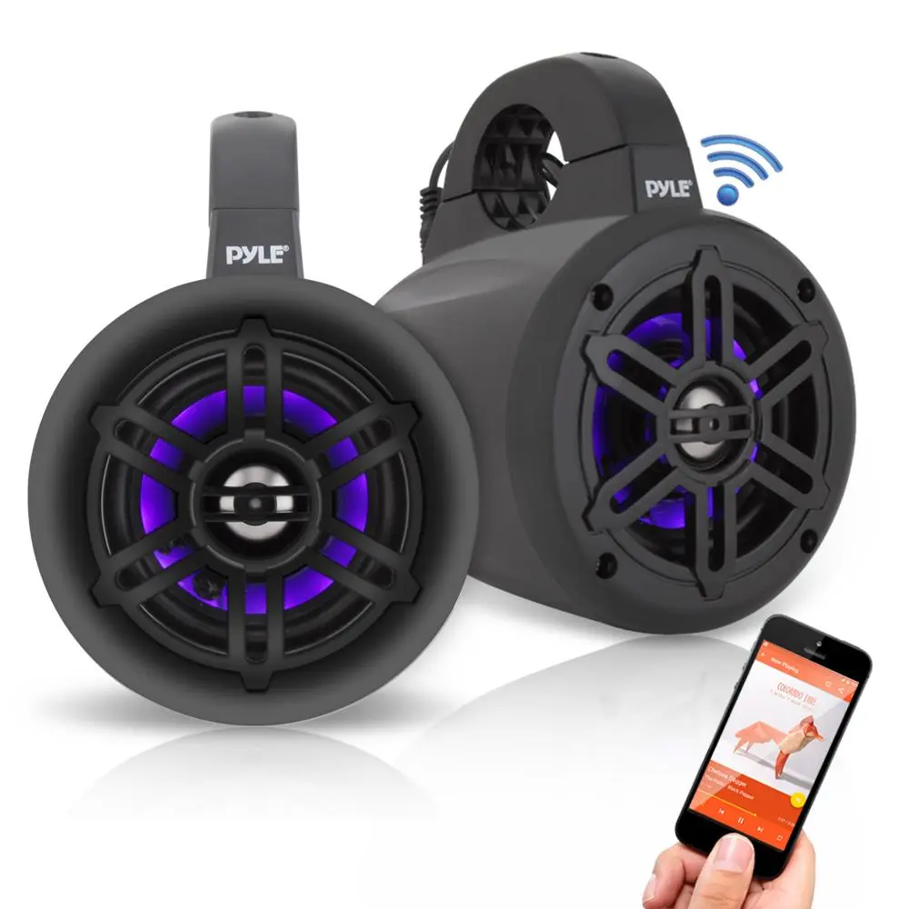 300W Waterproof Wireless Marine Bluetooth Tower Bass Speakers - Outdoor Music Setup, LED Lights, Audio Subwoofer, Compact ABS Build, Streaming Compatibility with Smartphones/Tablets/Computers, Included Cable (White)