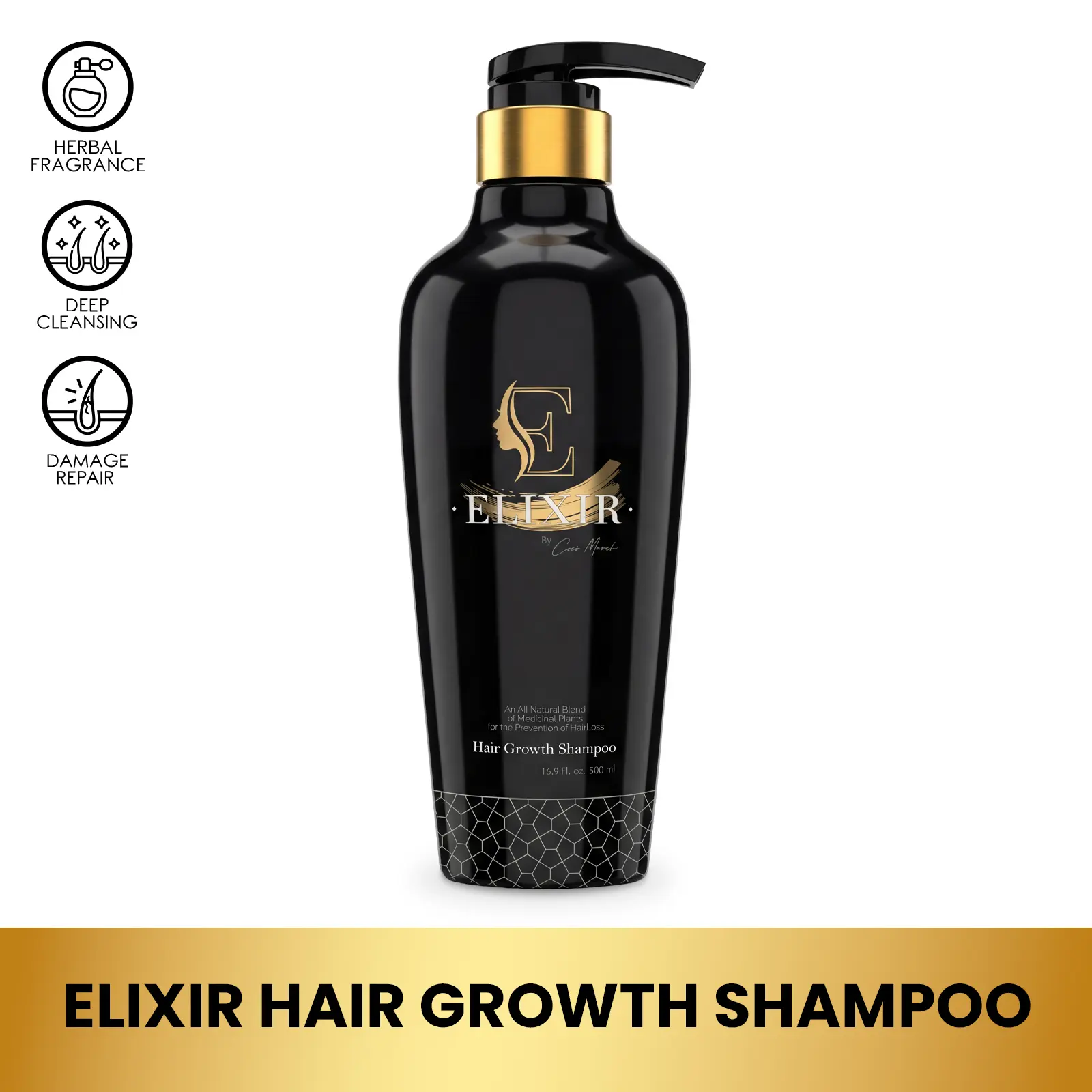 Elixir by Cocó March Hair Growth Shampoo - Natural Blend of Medicinal Plants for Strengthening and Growth - 16.9 fl oz (500g)