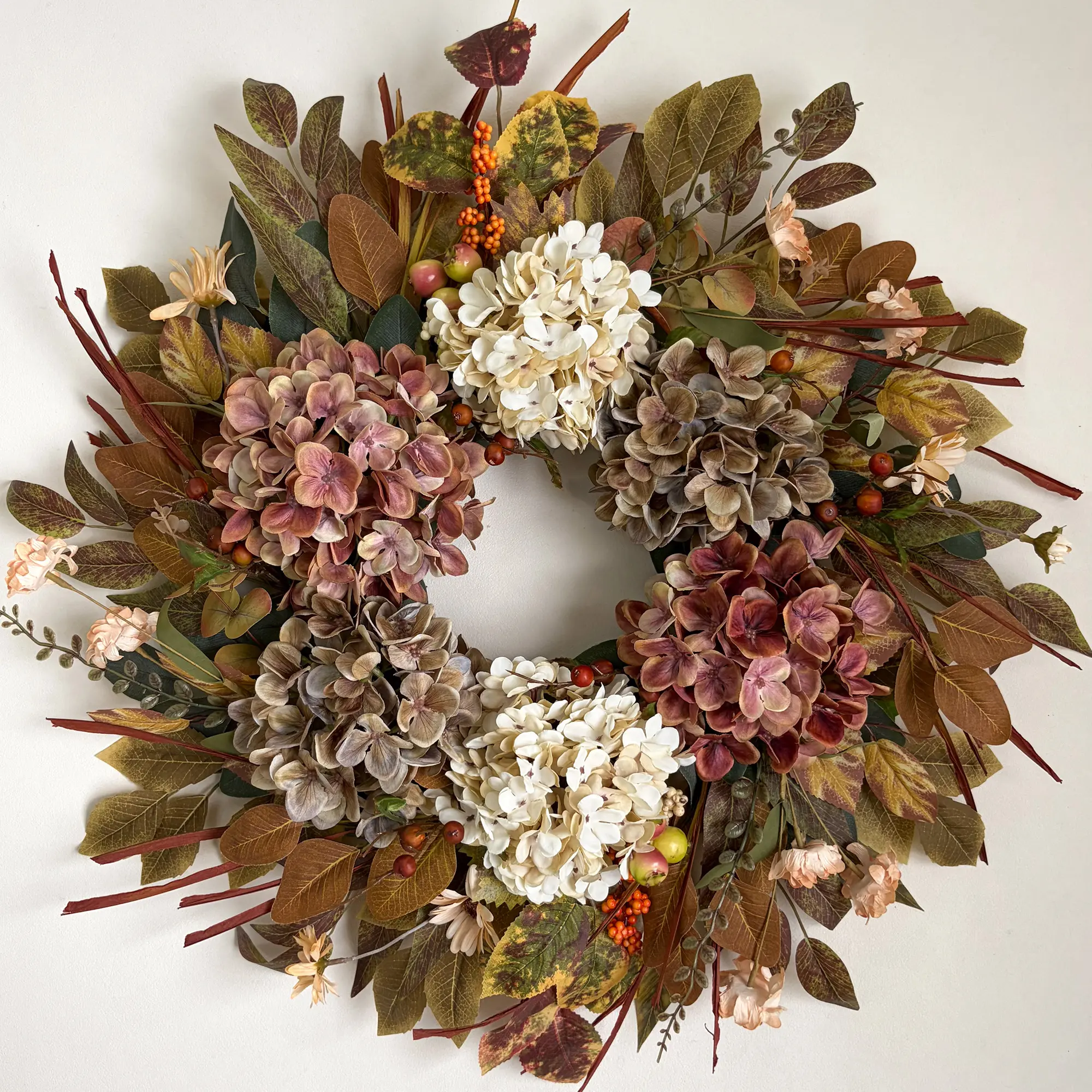 24 Inch Fall Wreaths for Front Door with Hydrangea and Autumn Leaves, Fall Decor for Front Door, Rustic Harvest Wreath, Fall Decorations for Home, Thanksgiving Farmhouse Decor