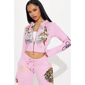 Ed Hardy Tiger Roar Zip Up Hoodie - Pink X