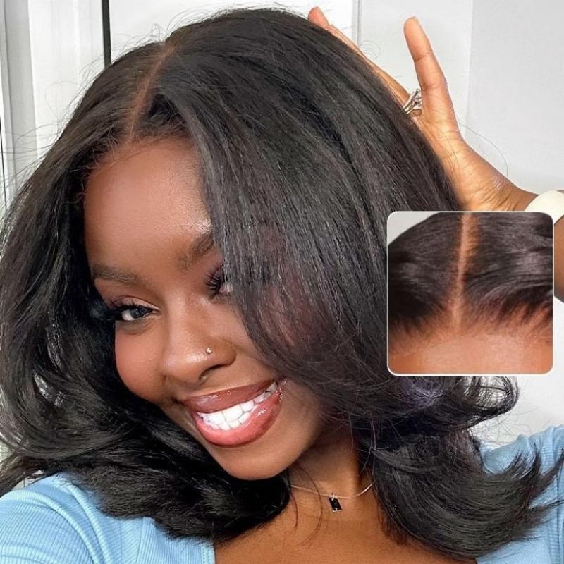 [Spring Essential] Wiggins Hair 220% Density Glueless Layered Cut Yaki Straight Bob Wig 7*5 Lace Closure Wigs Human Hair Ready To Go And 13*4 Lace Front Wig Pre Cut Lace Pre Plucked Beginner Friendly #SpringStatements #WeeklyDeals
