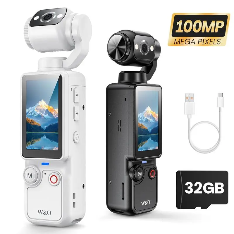 Portable 2k Ultra HD Video Recorder, 180° Rotating Lens, Handheld Stabilizer, USB Rechargeable, Vlogging Camera, Travel & Daily Life Recording