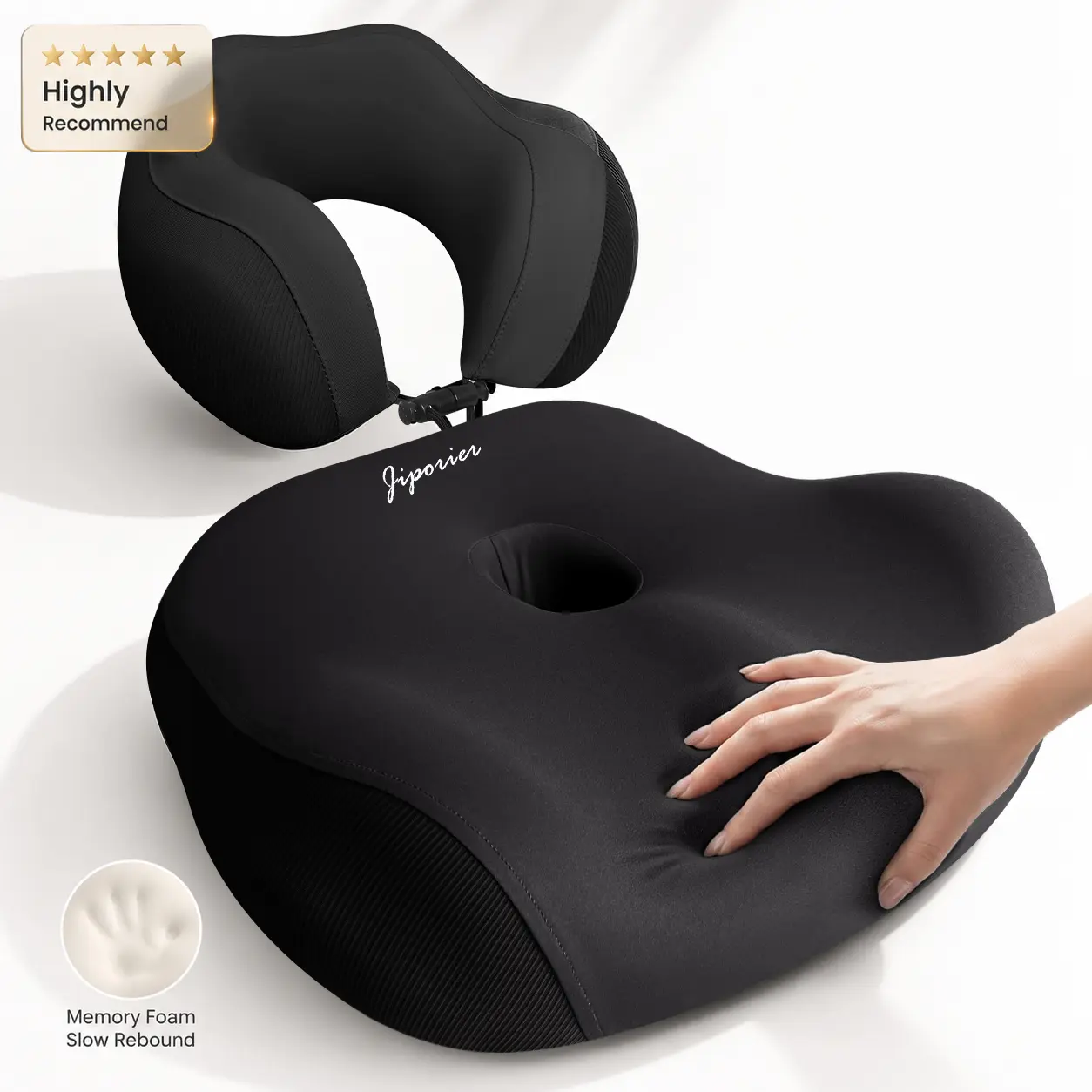 Adult 2-Piece Slow Rebound Memory Foam Cushion Set - Seat Cushion + Neck Pillow, Body-Contouring Support, Easy-Carry, Office Furniture, Pressure Relief, Posture Boost, Home Watch Parties, Game-Day Ready, Stadium Seats